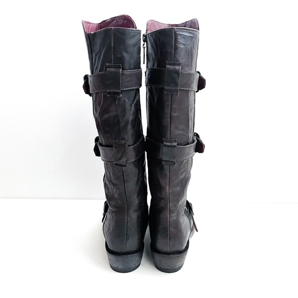 Ariat Tall Strappy Buckle Side Zip Cowboy Bike Black Leather Boots - Picture 6 of 10